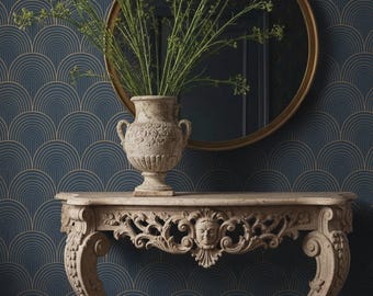 Art Deco Arches Wallpaper - Navy & Yellow Geometric Wall Mural