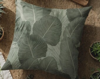 Jungle Leaves Velvet Shimmer Throw Pillow: Lush Botanical Design