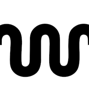May include: A solid black graphic symbol featuring a continuous, uniform line that forms a repeating wave pattern with three distinct downward curves and two upward peaks, creating a symmetrical, abstract shape against a plain white background.