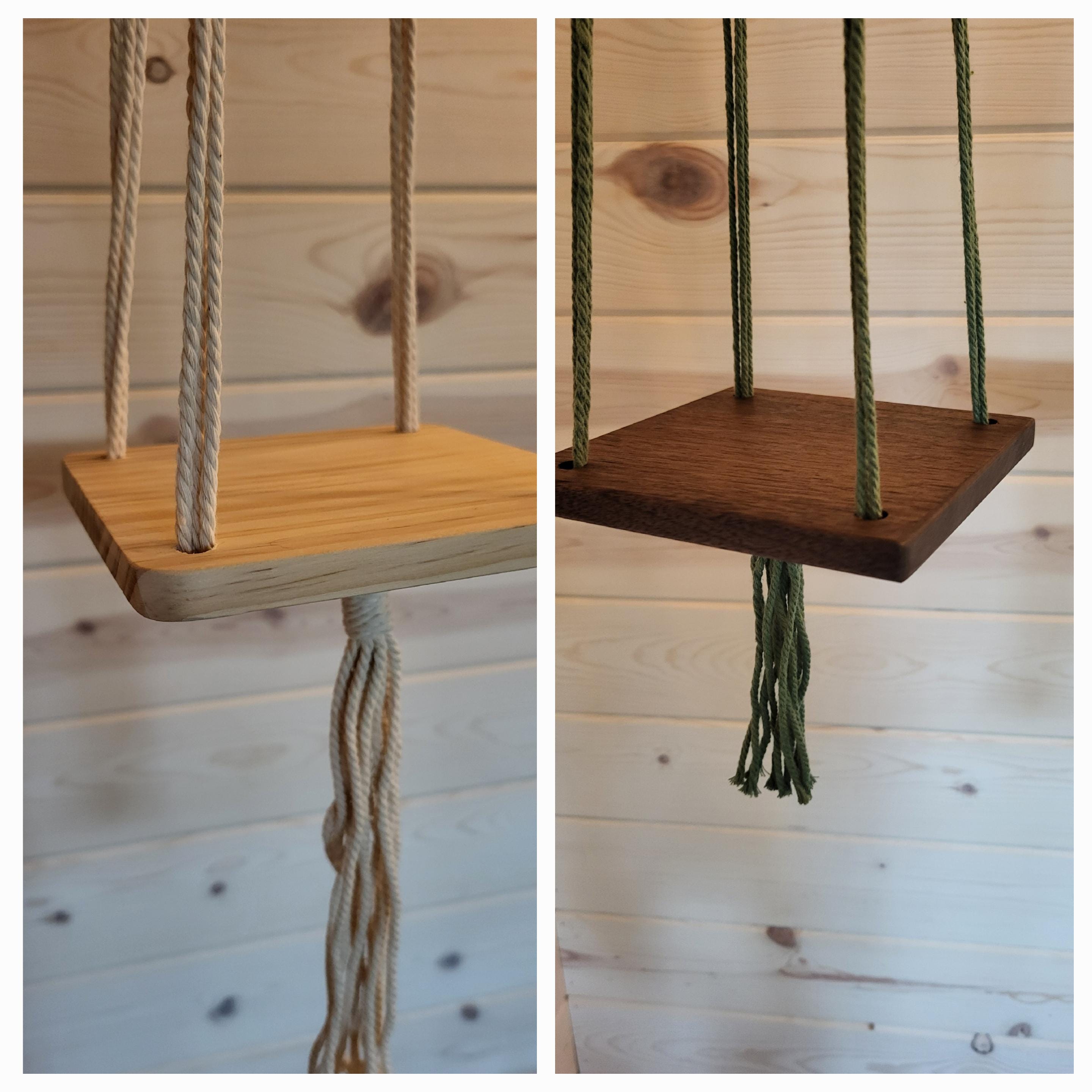 View of Wood Plank Macrame Plant Hanger - Etsy