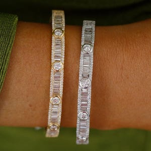 3.37 Carat Diamond Bangle Bracelet 14k 18k Baguette Round Diamond Bangle Real Gold Bracelet Bangle Custom Layering Statement Luxury Bracelet