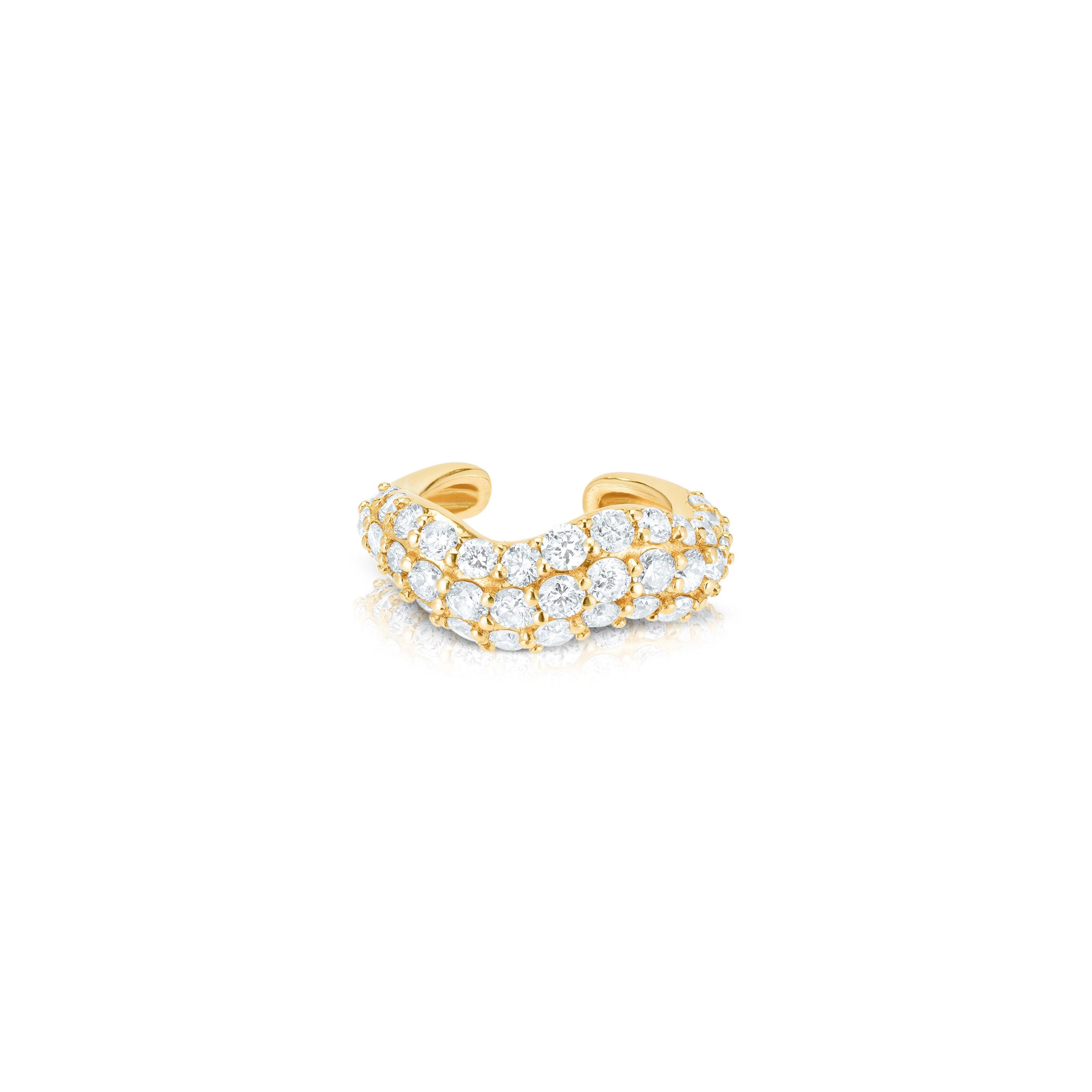 Wave Ear Cuff Triple Row Lab-Grown Diamond Ear Cuff Pave Lab Diamond Ear Cuff Every Day Elegant Delicate Hoop Ear Cuff 14k Solid Real Gold