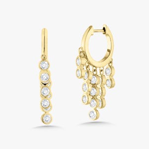 Diamond Dangle Drop Hoop Earring 14k Real Genuine Solid Gold Dangling Diamond Earring Charm Hoop Dainty Unique Tiny Ear Piercing 18k Elegant