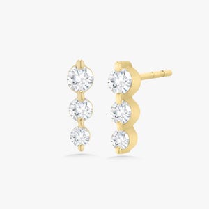 Vertical Bar Diamond Stud Earrings Piercing Three Stone Line Stud Triple Diamond Graduated Earring Minimalist Dainty Earring Everyday Wear
