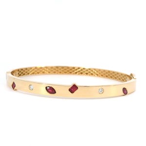 Modern Ruby Bangle Bracelet 14k 18k Real Solid Gold Lab Diamond Bracelet Red Diamond Layering Bangle For Stacking Statement Bracelet Gift