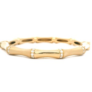 Bracelet en bambou avec diamants cultivés en laboratoire, 14 carats, or massif 18 carats, bracelet jonc de luxe, unique en son genre, bracelet empilable, bracelet à superposition de diamants véritables