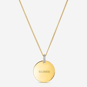 Collier pendentif plaque d'identité en or massif 14 carats avec nom personnalisé pendentif diamant écriture manuscrite gravée collier pendentif disque rond pour couple