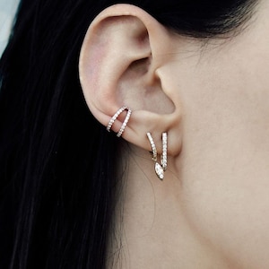Double Band Ear Cuff Diamond Ear Cuff Split Ear Cuff Two Row Ear Cuff Real Lab Grown Diamond Conch Ear Cuff 14k 18k Solid Gold Ear Cuff