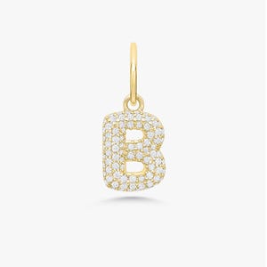 Colgante de letra de diamante cultivado en laboratorio en oro macizo de 14 k. Collar con letra de burbuja personalizado en oro. Colgante con inicial de diamante diminuto, regalo para novia.