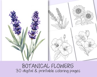 Floral Coloring Book: 30 Botanical Flower Pages (PDF Download)