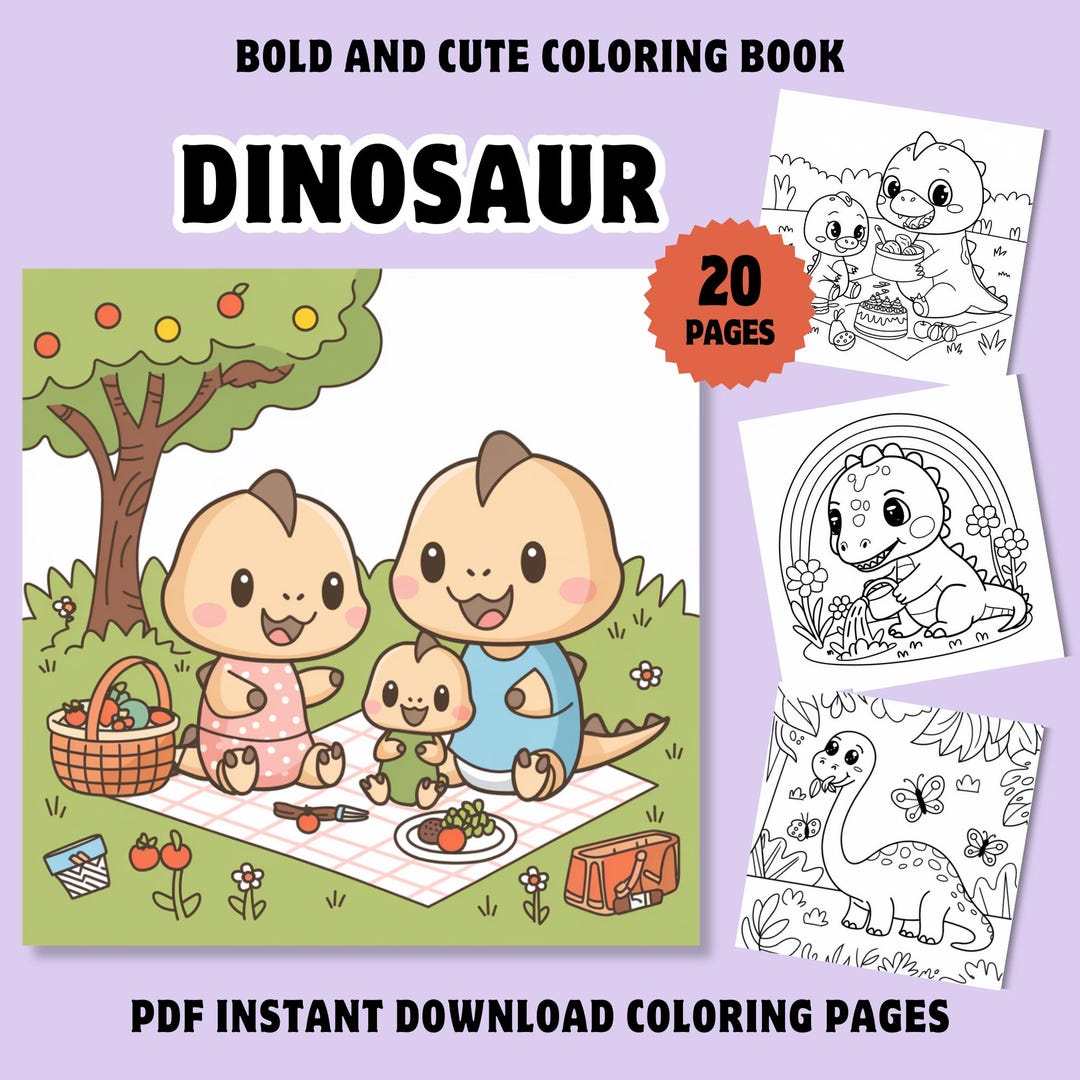 Dinosaur Coloring Pages: Bold & Easy, T-rex, Stegosaurus (digital ...