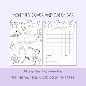 12 Month Calendar, Monthly Planner & Journal Pages, Printable 12-Month Calendar Template, Monthly coloring page calendar, Journal Calendar
