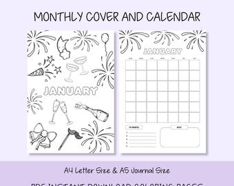 Calendario para colorear: Planificador imprimible de 12 meses (descarga digital)