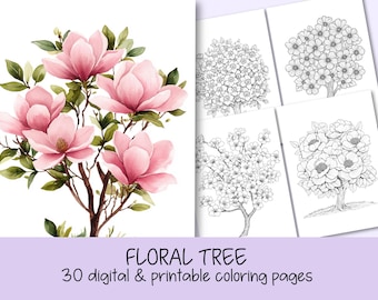 Blumenbaum Malvorlagen: 30 druckbare Natur Designs (PDF)