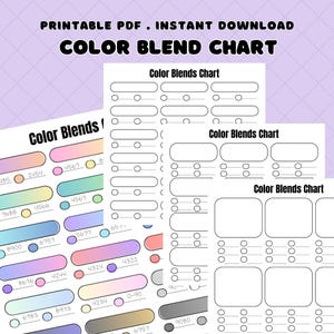 May include: Printable colour blend chart with 3 sections. Each section has a title "Colour Blends Chart" and is filled with blank circles and rectangles for colour mixing.