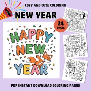 New Year Coloring Pages, Bold and Easy Holiday Coloring Books, PDF Printable Instant Digital Download, New year Gift for Fun and Relax
