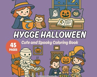 Hygge Halloween Coloring Book | Spooky Witches, Ghosts (PDF Pattern)