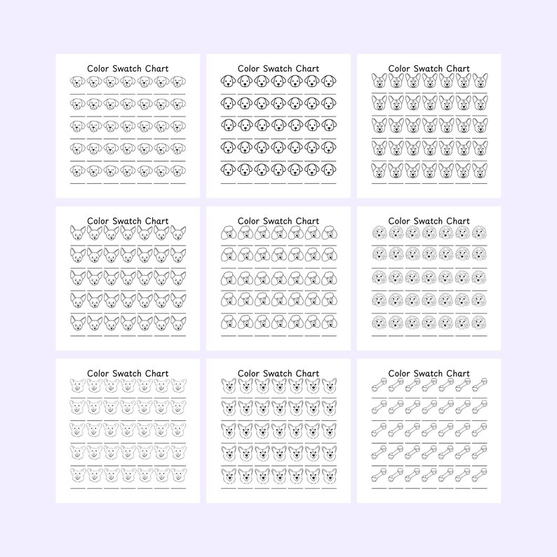 Caliart Color Swatches Chart PDF, Kawaii Pet Color Palette Tester for