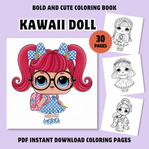 Kawaii Coloring Page Kawaii Dolls Super Cute Doll Characters Coloring Book 30 Pages Cute Coloring Pages For Kids and Adults stress relief