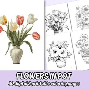 Desenhos de flores para colorir | Vasos de flores, relaxamento para adultos (PDF)