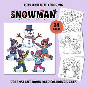 Dibujos para colorear de muñecos de nieve, 24 libros para colorear navideños atrevidos y fáciles, imprimibles al instante, descarga digital, libro para colorear en PDF para divertirse y relajarse