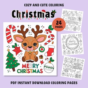 Bold and easy christmas coloring Pages, digital coloring pages christmas, cozy christmas coloring pages, Printable Instant PDF coloring Book