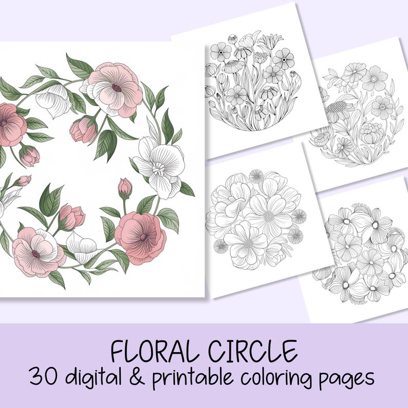 Flower Circle Coloring Pages for Adults, Flower Coloring Page, Mandala ...