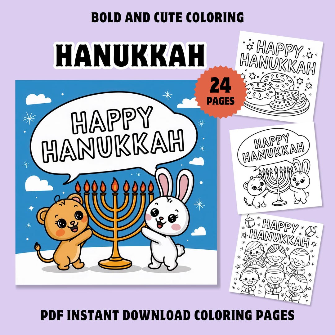 Hanukkah Coloring Pages for Kids, Bold and Easy (printable PDF) - Etsy