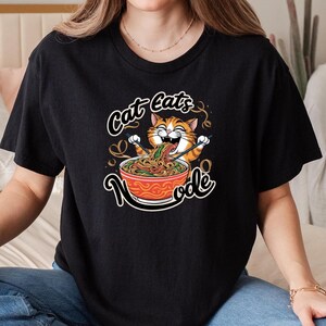 Cat eats noodle shirt, Noodle Cat Shirt, Ramen Cat T-Shirt, Food Lover Shirt, Cute Cat Noodle T-Shirt, Cat Lover t-shirt, Brown Cat Tee.