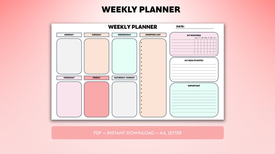 Weekly Planner | Printable, Digital | Weekly Planner PDF | Weekly to Do ...