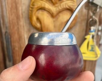 Yerba Mate Becher mit Strohhalm | Handgefertigte Mate-Kürbis