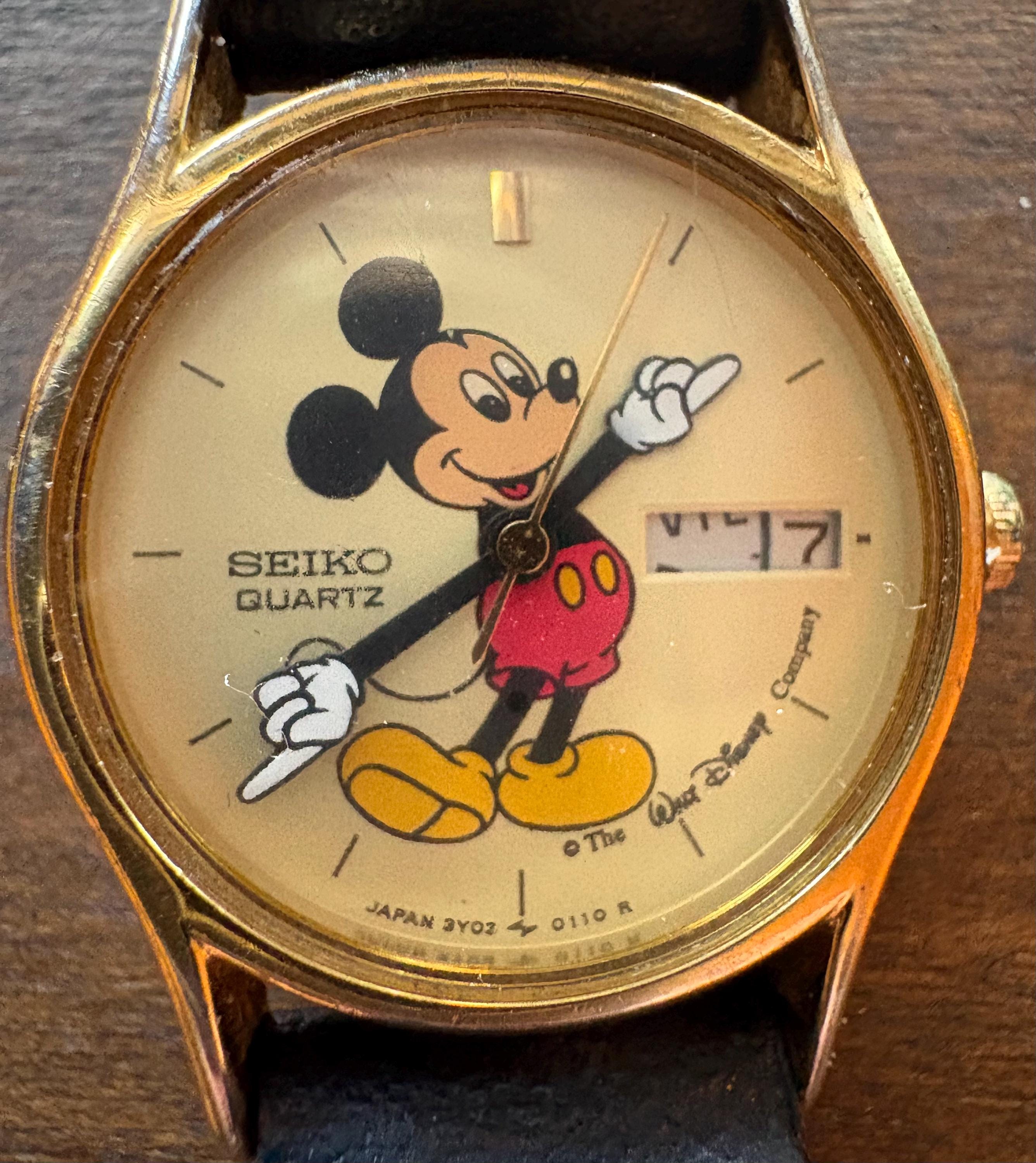 Mickey Mouse Vintage Quartz 1980s\' Goldtone Speidel Stretch Band Seiko Watch Seiko Mickey Mouse Watch - Etsy main image 2