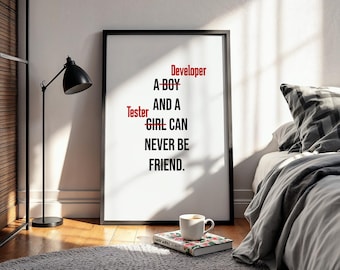 Coding Humor Poster, Developer Tester Joke, Programmer Wall Art, Funny Tech Office Decor