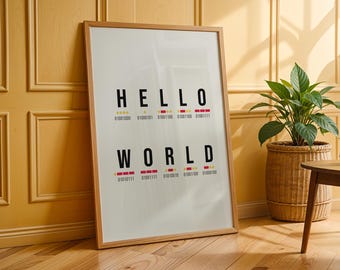 Hello World Poster, Coding Wall Art, Morse Code Print, Computer Science Gift, Programmer Decor, Printable Wall Art, Digital Download