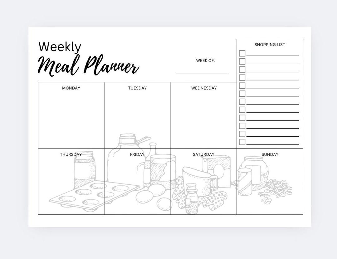 Minimalist Weekly Meal Planner Printable Template - Etsy