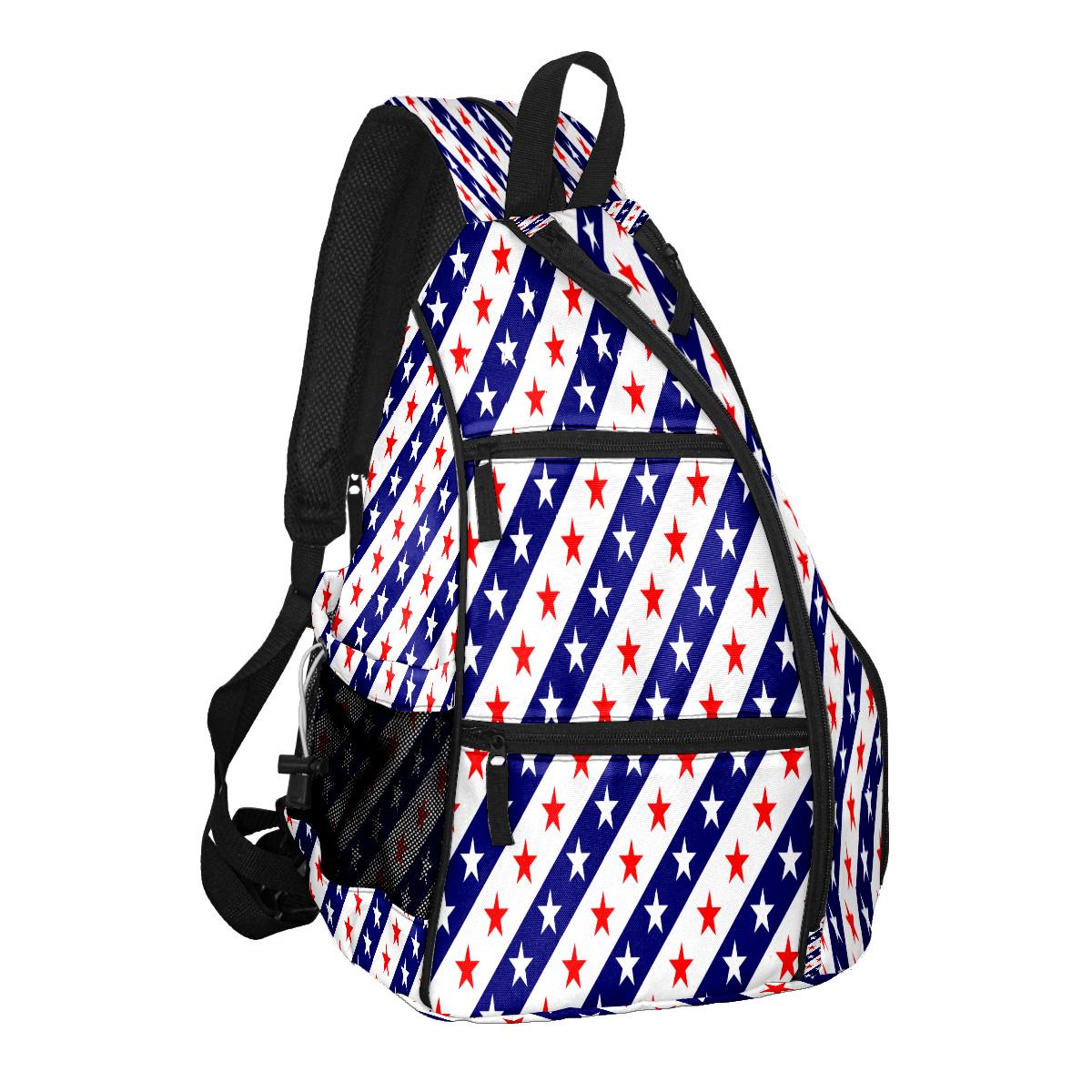 Stars Blue Pattern Backpack, Sling Bag: Nylon Sports Bag With