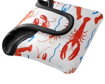 Mallet Putter Cover: Waterproof PU Leather, Fleece Lined, Golf Gift, Red Prawns