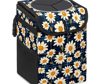 Daisy Plaid Pattern Car Garbage Trash Bag, Waterproof Car Organization, Fits SUV, Truck, Van