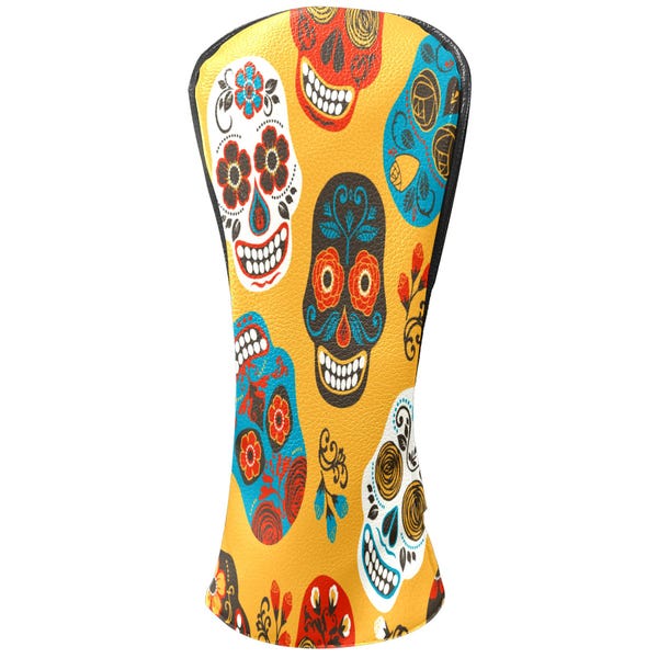 Skull-golfheadcover: driver van PU-leer, fairwayhout, hybride hoes