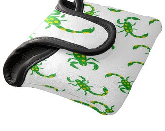 Pokrowiec na putter typu mallet: wodoodporna skóra poliuretanowa, podszyty polarem, prezent golfowy, wzór skorpiona