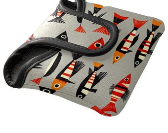Mallet Putter Cover: Waterproof PU Leather, Fleece Lined, Golf Gift, Striped Fish