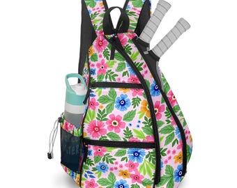 Flower Pickleball Backpack: Convertible Sling Bag, Large Capacity