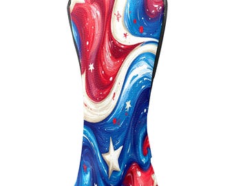 Red Blue Swirling Golf Head Covers – PU Leather, Fits Drivers/Fairway Woods/Hybrids Club