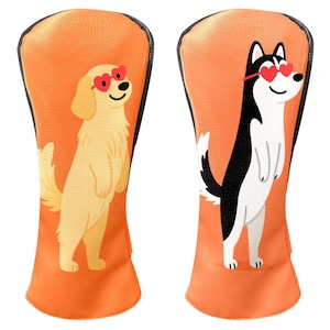 Oranje Cute Pets Golf Club Headcovers | Dubbele maten voor drivers/fairways/hybriden | Stijlvolle bescherming en perfecte golfcadeaus voor heren/dames