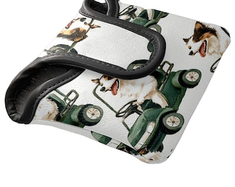 Pokrowiec na kij golfowy, pies prowadzący samochód – wodoodporna skóra PU | Podszewka z polaru | Prezenty golfowe