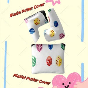 Color Dice Golf Putter Cover Set: Waterproof PU Leather, Fleece Lined