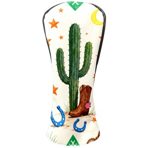 Golf Club Cover Cactus Designs: PU Leather Driver, Fairway, Hybrid - Golf Gifts, Premium Stitching, Durable Lining