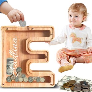 Caja de dinero de madera, nombre personalizado alcancía, alcancía de letras, banco de monedas inicial personalizado, regalo para niños, regalo de niño, regalo de bebé
