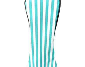 Blue White Striped Golf Head Covers – PU Leather, Fits Drivers/Fairway Woods/Hybrids Club