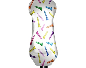PU Leather Golf Club Head Cover, Colorful Golf Tees Pattern